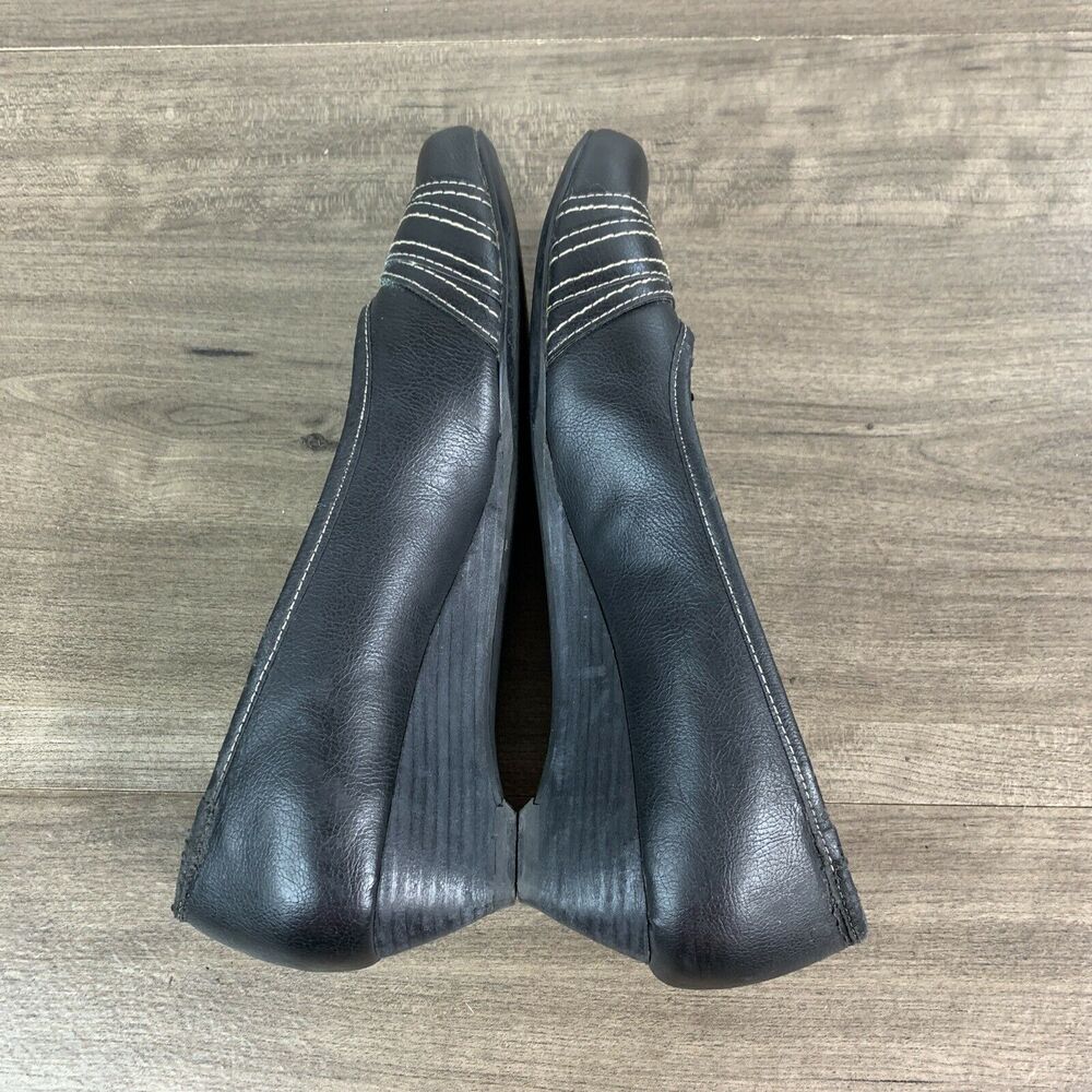 Sonoma Womens Black Loafer Heels Shoes Size 8.5 M Wedge Buckle Slip On